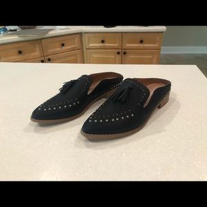 Studded Faux Black Leather Mules